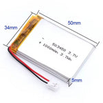 BATTERY LIPO 3.7V 1000MAH JST2.0 2PIN CONNECTOR RECHARGEABLE