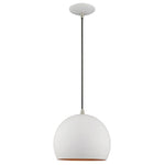 PENDANT LIGHT WHITE DOME 10IN GOLD COLOR INSIDE 14-75IN ADJUST