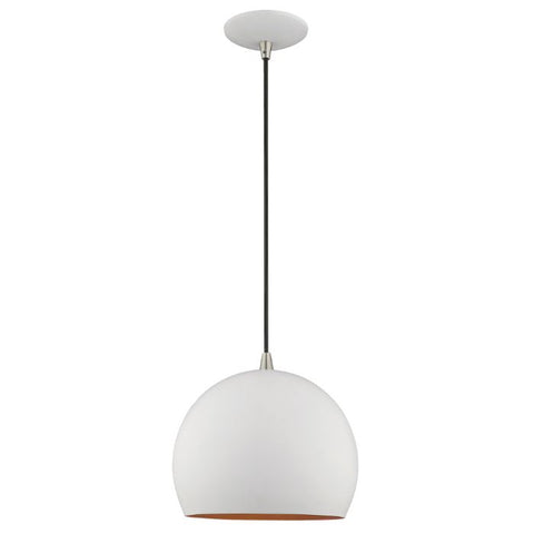 PENDANT LIGHT WHITE DOME 10IN GOLD COLOR INSIDE 14-75IN ADJUST