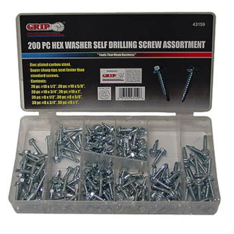 SCREW SELF DRILLING W/HEX NUT ASSORTED 200PCS