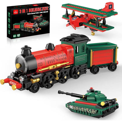 TOY BUILDING SET 3 IN 1 TRAIN TANK AIRCRAFT 371PCS/BOX
