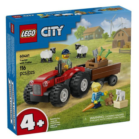 RED FARM TRACTOR WITH TRAILER 116PCS/SET