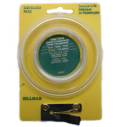 NYLON CLEAR CORD 25FT DISPENSER PACK SAFE WORK LOAD 10BS