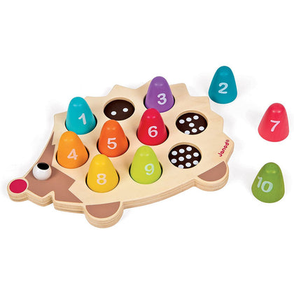 LEARN TO COUNT WOODEN PUZZLE HEDGEHOG W/10 INTERLOCKING PCS