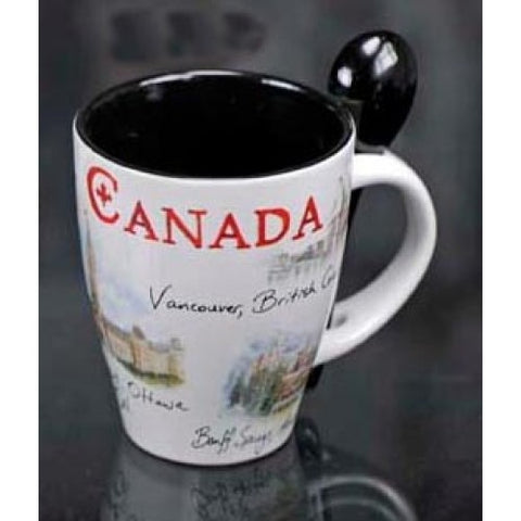 CANADA SOUVENIR MUG W/SPOON COLORED PRINT