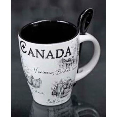 CANADA SOUVENIR MUG W/SPOON BLACK/WHITE