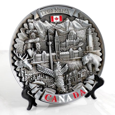 CANADA SOUVENIR LANDMARK PLATE 8IN PEWRET