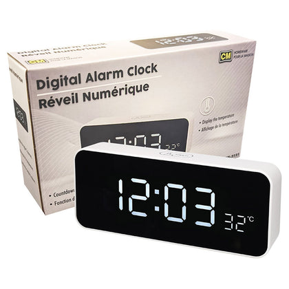 CLOCK ALARM DIGITAL SHOWS TIME AND TEMPERATURE TYPE C CABLE