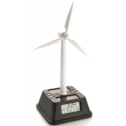 CLOCK SOLAR POWERED W/SPINNING WIND TURBINE