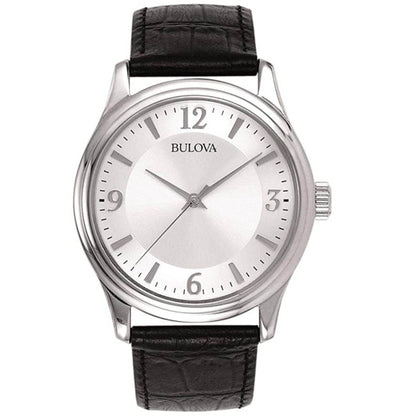 BULOVA MEN'S BLACK LEATHER WATCH