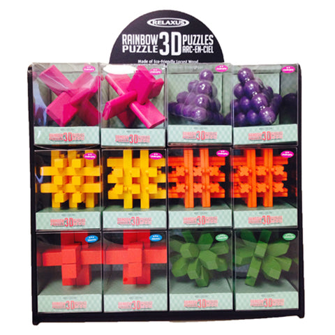 RAINBOW WOOD BRAIN TEASERS ASSORTED 3D PUZZLES