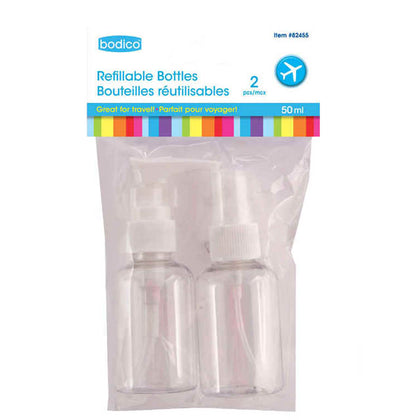TRAVEL BOTTLES REFILLABLE 50ML 2PCS/SET ASSORTED TYPES
