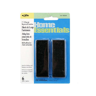 VELCRO HOOK & LOOP SQUARE 1INCH BLK ADHESIVE