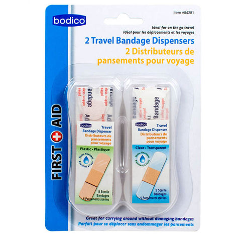 TRAVEL BANDAGE DISPENSERS 5 BANDAGES OF CLEAR & PLASTIC