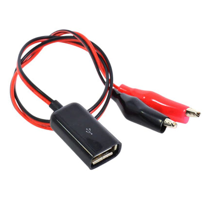 USB ADAPTER A FEMALE TO BLK & RED ALLIGATOR CLIPS 50CM