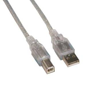 USB CABLE A-B MALE/MALE 6FT CLEAR SHLD