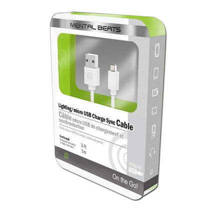 USB CABLE A MALE TO MICRO B MALE 3FT WHITE/BLACK