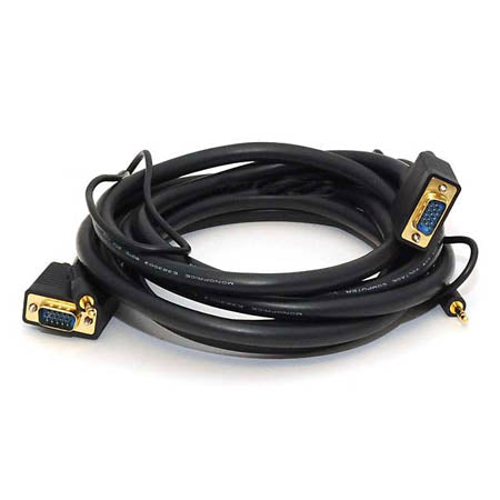 VGA M/M W/AUDIO CABLE 10FT.. IN-WALL BLACK GOLD PLATED