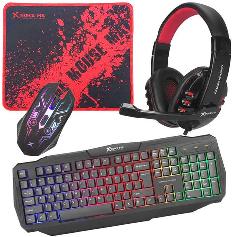 GAMING KEYBOARD MOUSE HEADSET COMBO USB2.0 BACKLIT RAINBOW