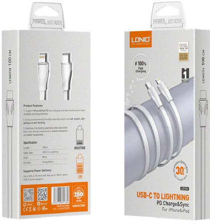 USB CABLE C MALE TO LIGHTNING 8P 3FT 30W FAST CHARGE & SYNC