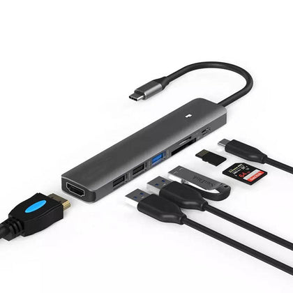 USB C TO 7 IN 1 HDMI ETHERNET USB 3.0/2.0 CARD READER HUB
