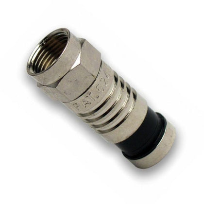 F PLUG RG6 QUAD COMPRESSION BLK NICKLE PLATED