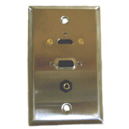 WALL PLATE HDMI VGA AUDIO METAL DB15HD FEM & 3.5MM STEREO CONN