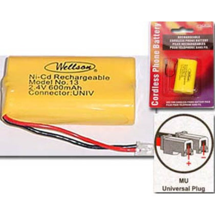 BATTERY NI-CAD 2XAA 600MAH 2.4V UNIVERSAL CONN