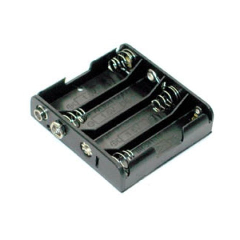 BATTERY HOLDER AAX4 PLASTIC BLK WITH SNAP CONN