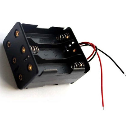 BATTERY HOLDER AAX6 PLASTIC BLK W/ WIRE