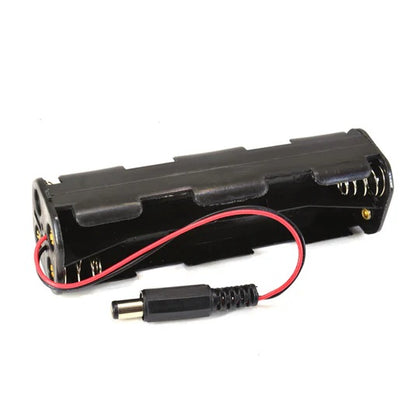 BATTERY HOLDER AAX8 PLASTIC BLK WITH WIRE AND 2.1MM PLUG