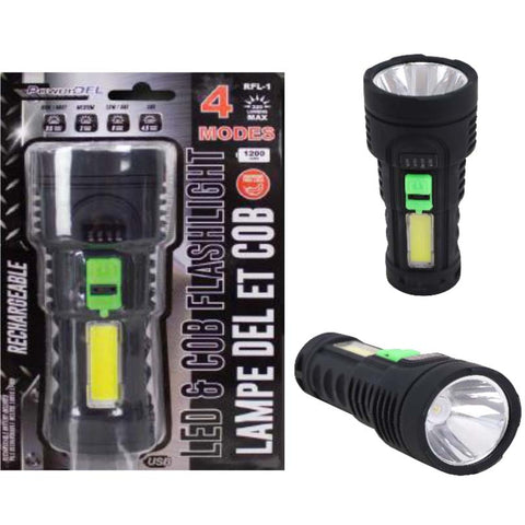 FLASHLIGHT LED+COB RECHAGEABLE USB CHARGING 320 LUMENS