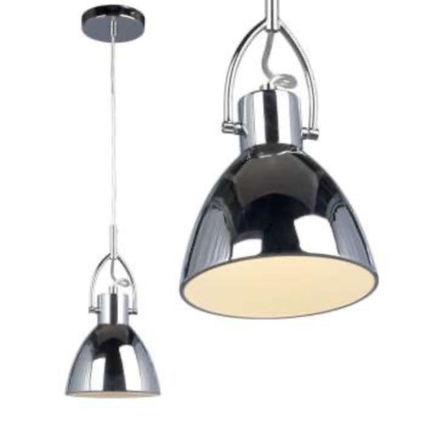 PENDANT LIGHT SILVER DOME CHROME INSIDE WHITE ALUMINUM E26