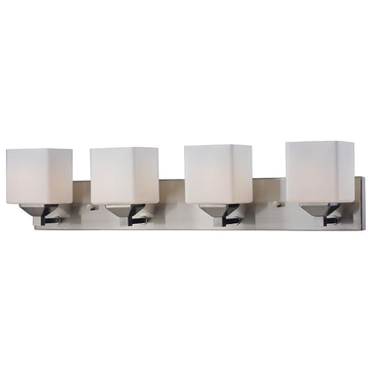 VANITY LIGHT 4 LIGHTS BRUSHED NICKEL FINISH W/FROSTED WHT GLAS