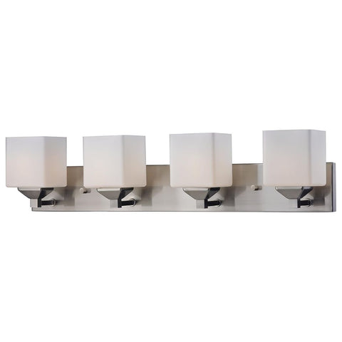 VANITY LIGHT 4 LIGHTS BRUSHED NICKEL FINISH W/FROSTED WHT GLAS