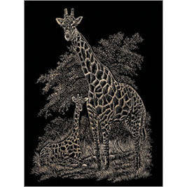 COPPER ENGRAVING GIRAFFE & BABY.