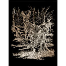 COPPER ENGRAVING KANGAROO & BABY