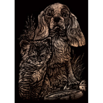 KITTEN & PUPPY-COPPER MINI ENGRA ENGRAVING ART
