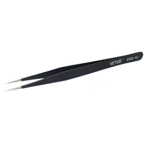 TWEEZER METAL 5.32IN STRAIGHT STD TIP ST-12 ANTISTATIC SAFE