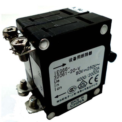 CIRCUIT BREAKER 20A 250VAC TOGGL CHMT 2P 15MM DIA SCR BLK