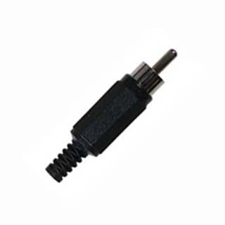 RCA PLUG INLINE SOL PLAST BLK WITH STRAIN RELIEF