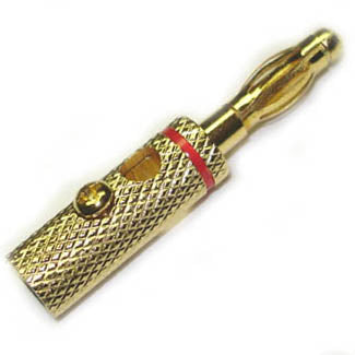 BANANA PLUG SOLDERLESS GOLD RED SCREW WITH HOLE{{