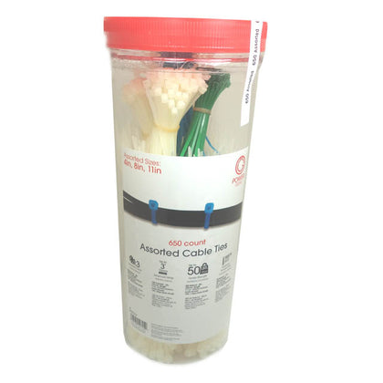CABLE TIE ASSORTED COLOUR & SIZE 650PC/CANISTER