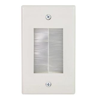 WALL PLATE FOR BULK CABLE SINGLE WHITE BRUSH STYLE WITH CLIPS