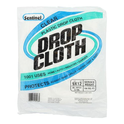 DROP CLOTH PLASTIC CLEAR 9X12FT COVERS 18SQFT