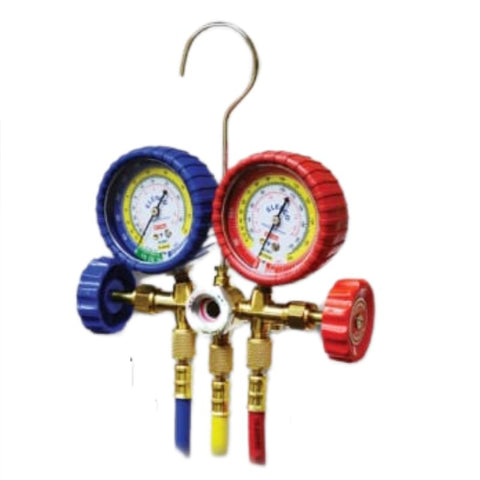 REFRIGERANT GAUGES WITH 2-VALVE MENIFOLD WITH SIGHT GLASS DELUXE