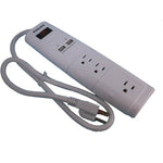 POWER BAR 3 O/LET 2.5FT CORD 2 USB WHT