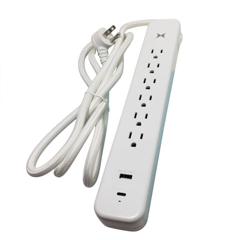 POWER BAR 6 O/LET 6FT CORD RA PL USB-C/20W USB-A/18W O/LETS