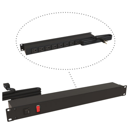POWER BAR RACK MOUNT 8 O/LET REAR FACING 15FT CORD 15A 1U