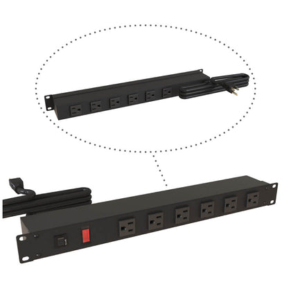 POWER BAR RACK MOUNT 6 O/LET FRONT FACING 1U C13 15FT CORD